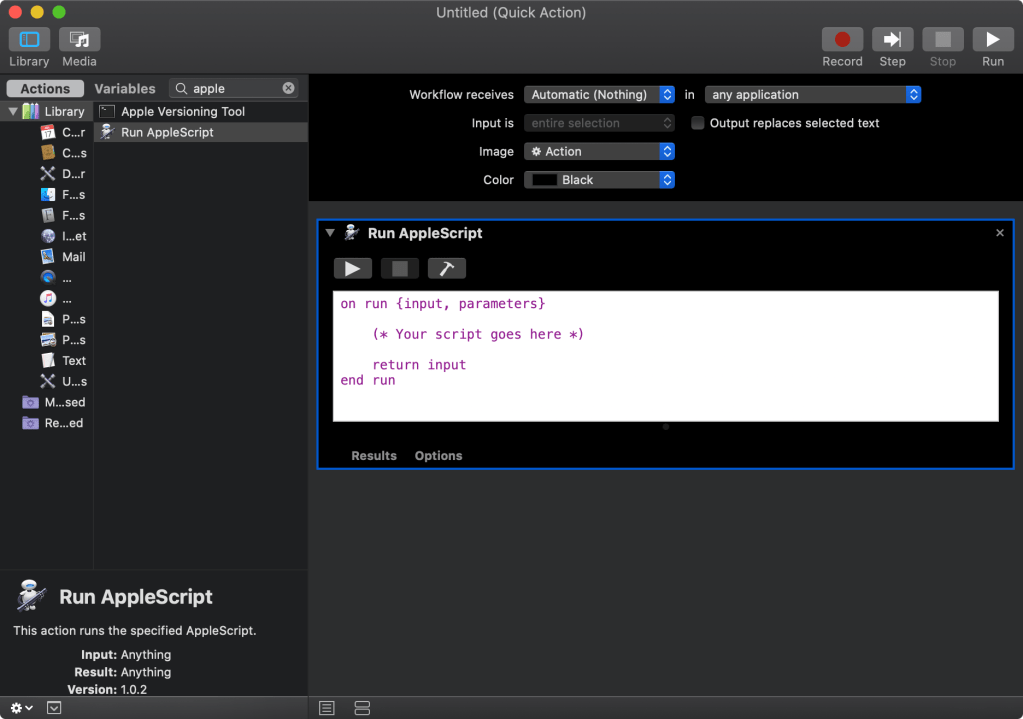The AppleScript text box